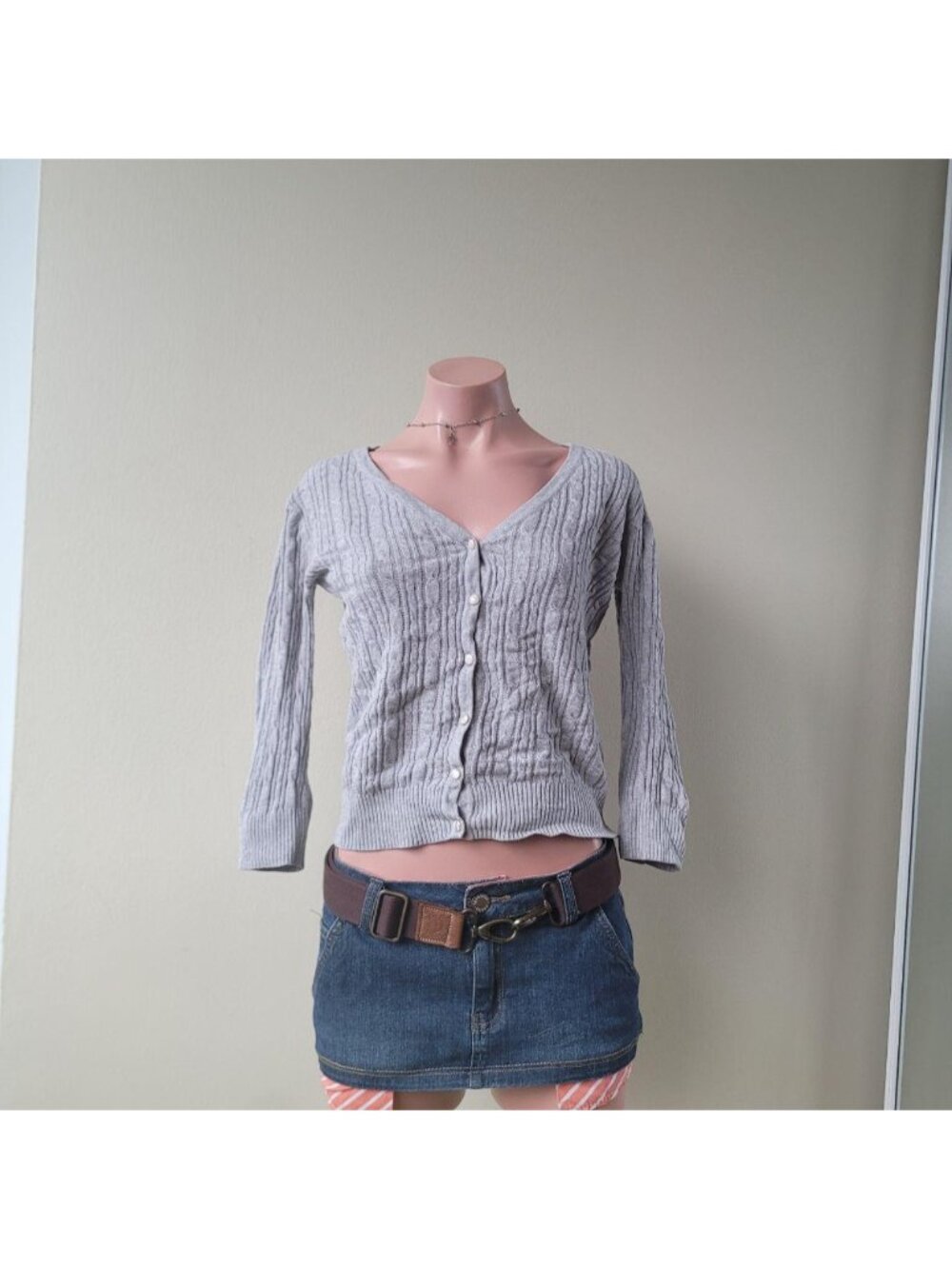 Pure Pure-Cotton Cream Cable Knit 3/4 Sleeve Cardigan (S)